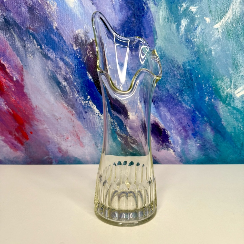 Swung Vase Clear Glass Vintage Small Short MCM Midcentury Modern Flower Bud Vase